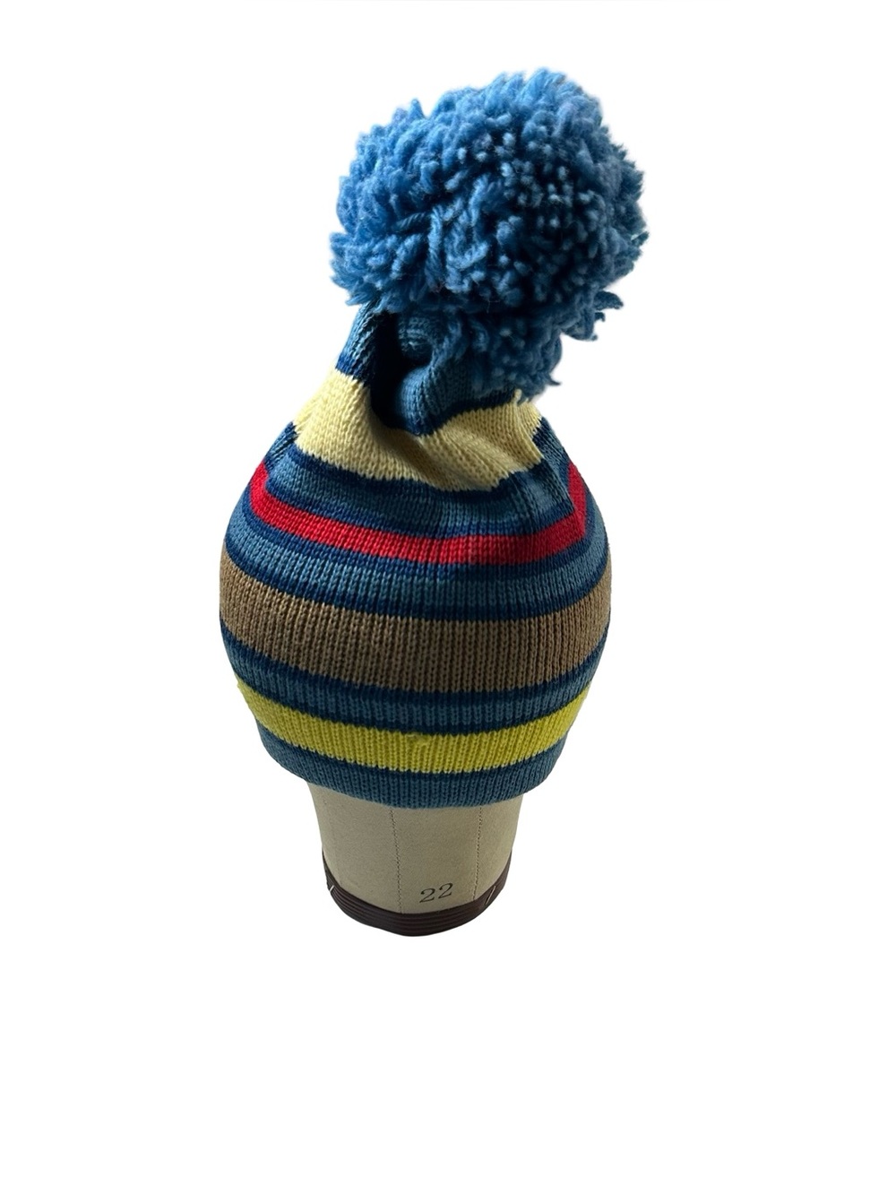 Vtg Smiley Parks Nevada 100% Wool Knit Pom Beanie Hat Blue Striped Ski 1 Size